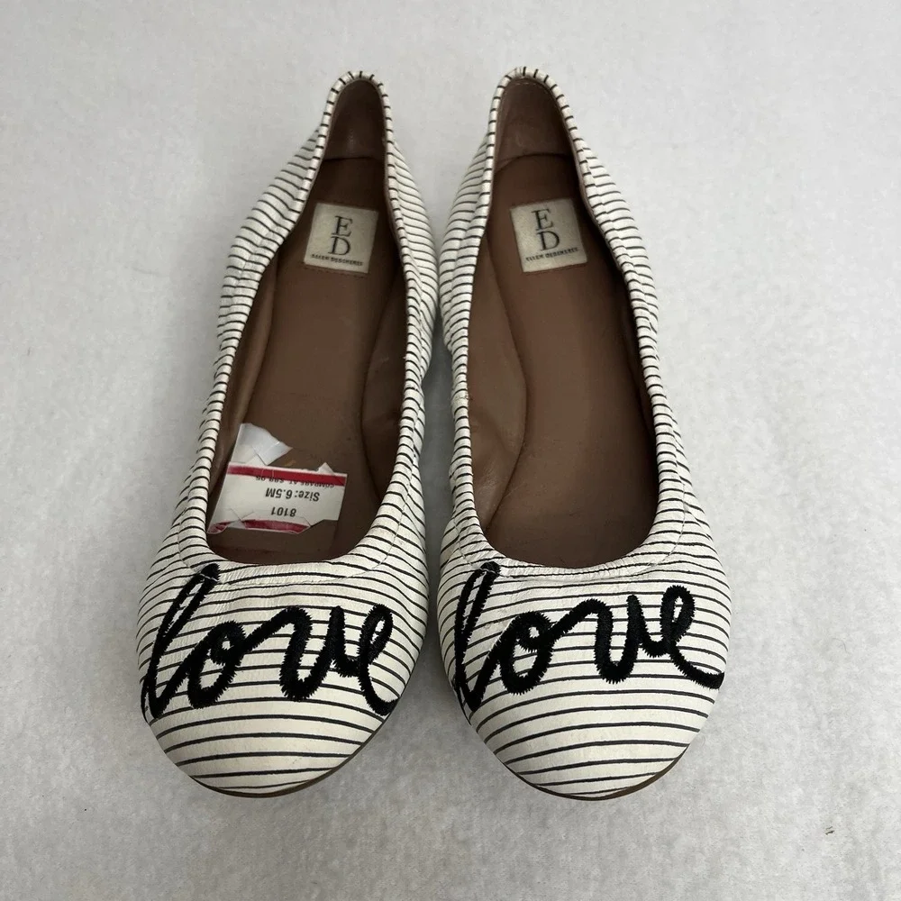 ED Ellen Degeneres Ballet Flats Love Spellout 6.5 M Y2K Boho Retro Preppy